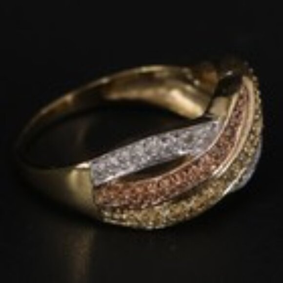 1ct Real Diamond Cluster Ring 3 Color Silver Vermeil Gold Rose White Yellow Wave - Picture 3 of 6